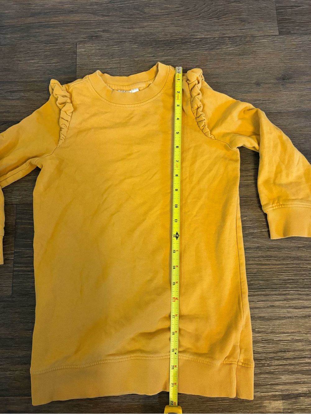 Hanna Andersson Girl Yellow Sweatshirt Long Sleeve Dress W/ Ruffle Detail Size 5 - Picture 4 of 6